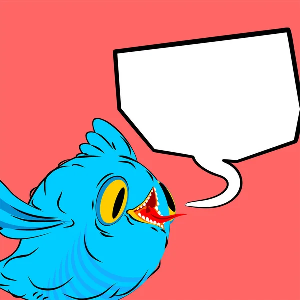 Oiseau bleu et bulle vocale. Birdie et place pour le texte. dessin animé — Image vectorielle