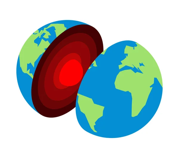 Núcleo terrestre. Centro del planeta. Estructura de la corteza terrestre. Interna — Vector de stock