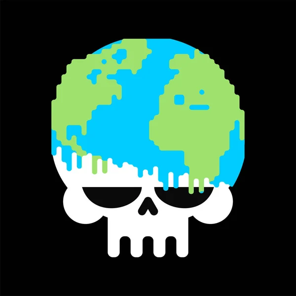 Earth Death skull to planet. End of world — Stock Vector