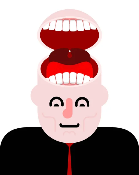 Öppna huvudet med tänder. Tungan och öppna munnen. Omättlig — Stock vektor