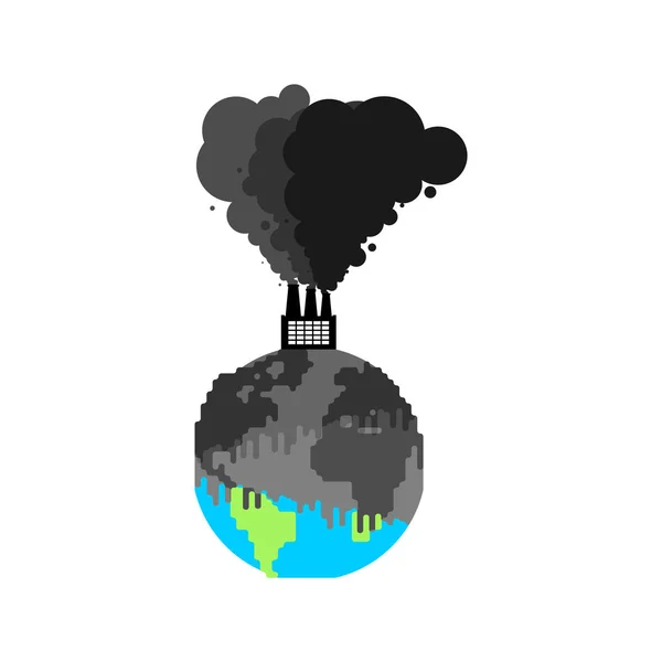 Contaminación de la tierra. Planta y fuma. Planeta negro. Venenoso era — Archivo Imágenes Vectoriales