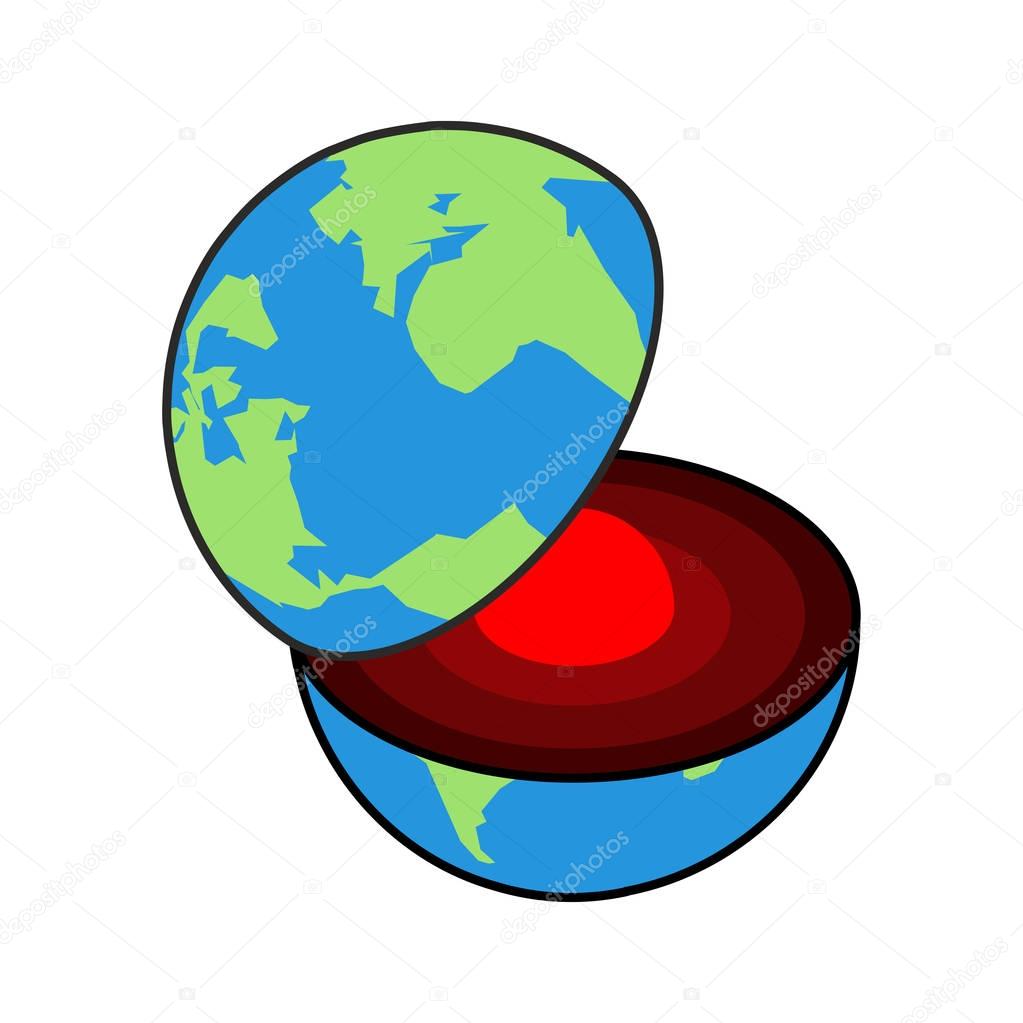 Earth core. Center of planet. Structure of earths crust. Interna