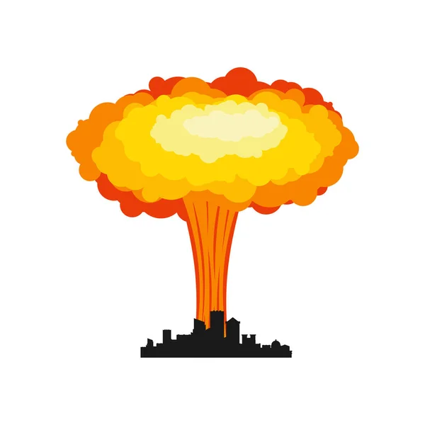 Explosión nuclear en ciudad. Guerra en la ciudad. química explosiva roja grande — Vector de stock