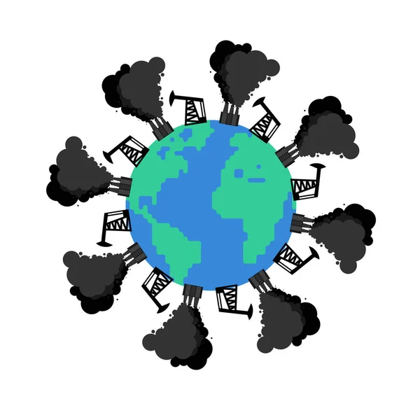 Verschmutzung der Erde. Ölplattform und Fabrik zerstören den Planeten. Umwelt — Stockvektor