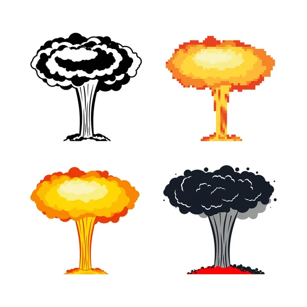 Nuclear explosion set. War. large red explosive chemical mushroo — Stock Vector