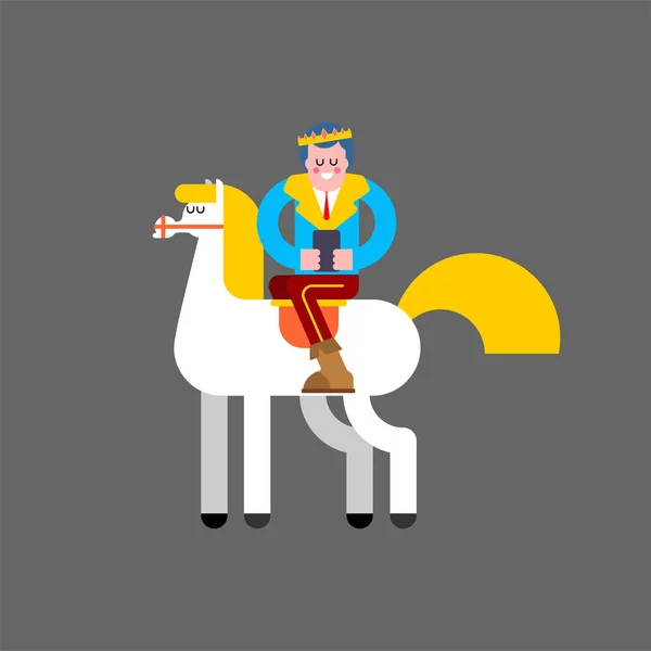 Príncipe en caballo blanco y smartphone. Reyes hijo a caballo. Ve. — Archivo Imágenes Vectoriales