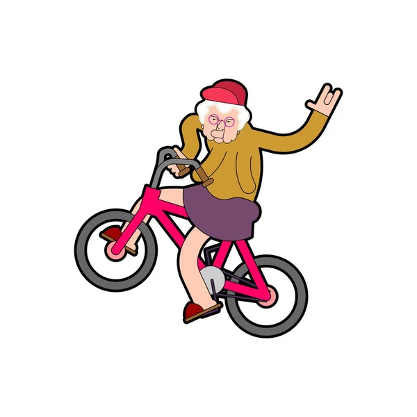 Cool Grandmother on bicycle. Grandma on BMX. Old lady Modern. Ve — Stock Vector