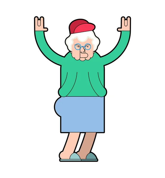 Abuela genial. Señal de la abuela Rock Hand. Anciana con gorra. Vecto. — Archivo Imágenes Vectoriales