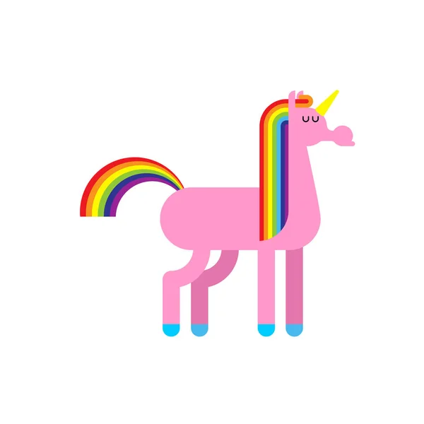 Rose licorne isolé. Rainbow Mane. Cheval de fée avec corne. Vecte — Image vectorielle