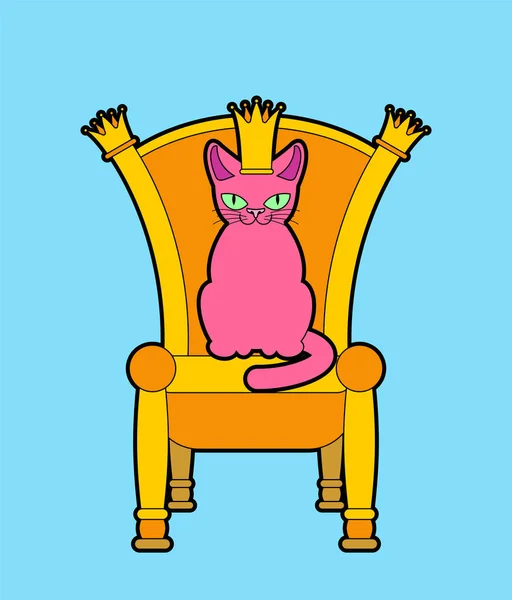 Chat sur le trône. Patron royal des animaux. Chaise royale. Illustration vectorielle — Image vectorielle