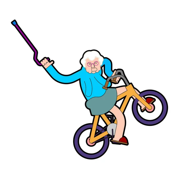 Abuela en bicicleta. Abuela en BMX. Anciana Modern. Vector — Archivo Imágenes Vectoriales