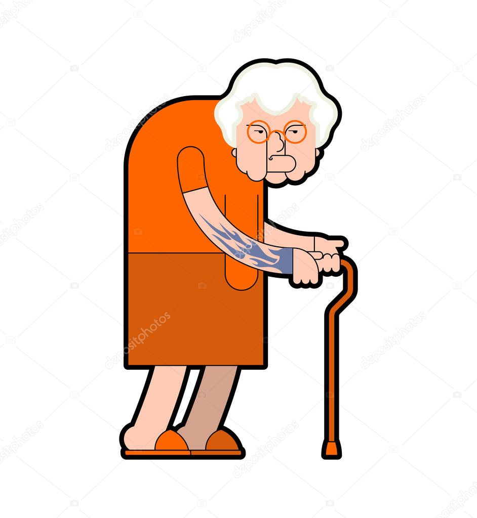 Grandmother prisoner crime. Grandma Gangster in orange robes. Ol