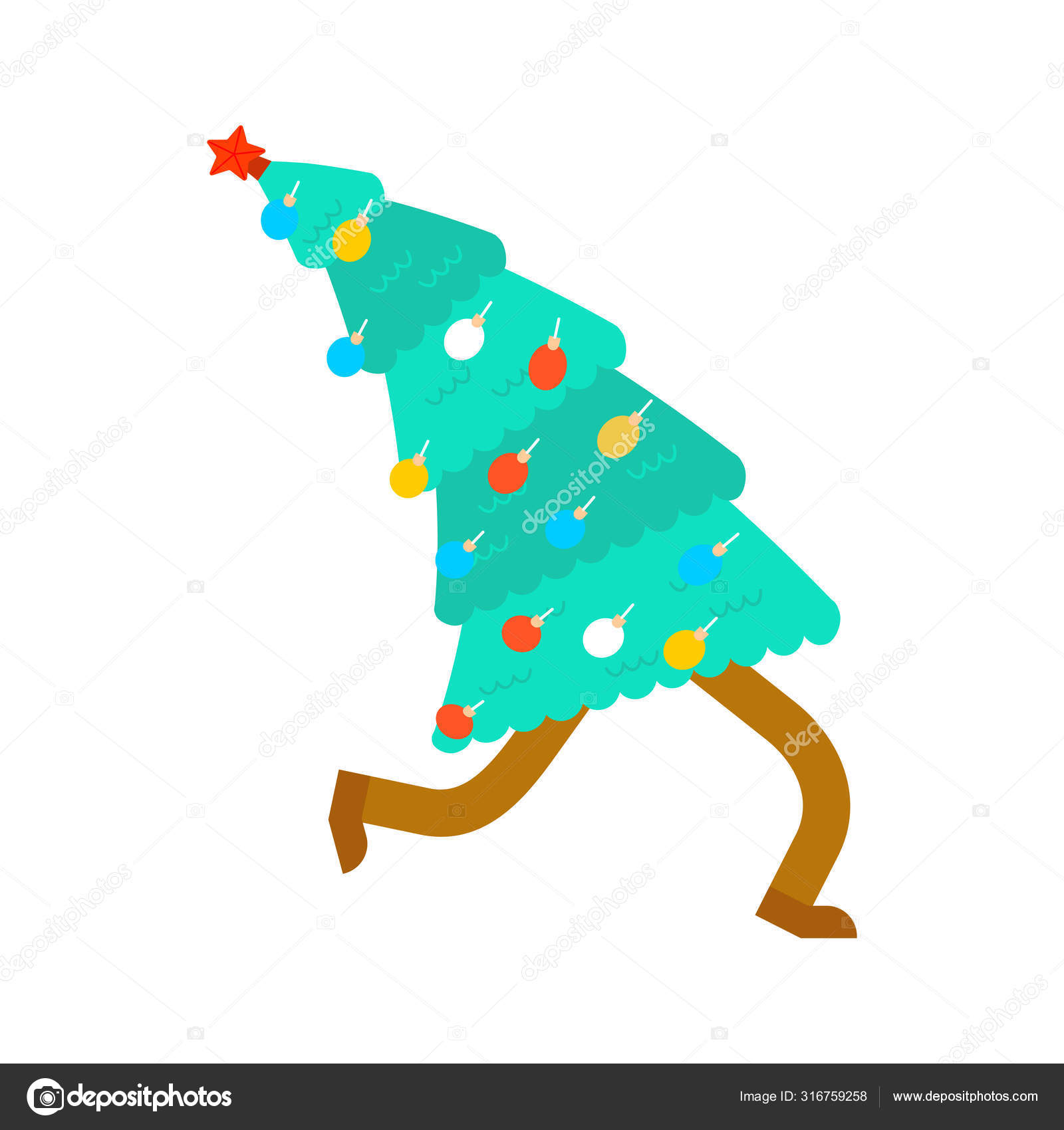 Running Christmas Tree Isolated Xmas And New Year Vector Illust Stock Vector C Maryvalery