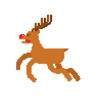 Noel Baba geyik pikseli. 8 bit Noel ve Yeni Yıl Vektör Arzusu