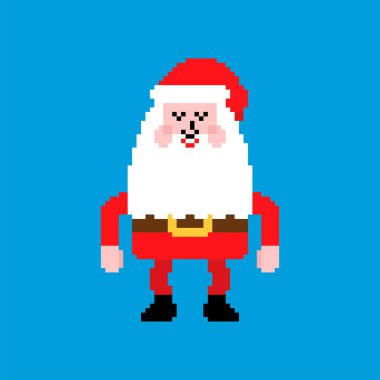 Noel Baba pikseli. 8 bit Noel ve Yeni Yıl Vektör İllüstrasyonu