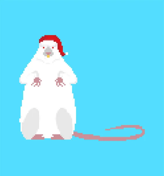 Weihnachtsmann-Pixelkunst. 8 Bit Ratte in roter Mütze. Weihnachten und Neujahr — Stockvektor