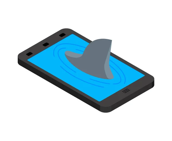 Akıllı telefondan köpekbalığı. Köpekbalığı yüzgeci Deniz yırtıcısı telefonda. Gördün mü? — Stok Vektör