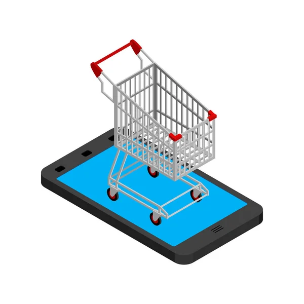 Venda online. carrinho de compras e smartphone. Compre presentes online. vec —  Vetores de Stock