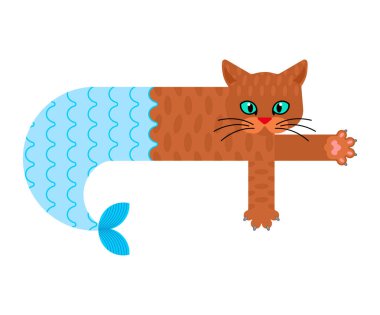 Kedi denizkızı izole edildi. Deniz hayvanı. vektör illüstrasyonu