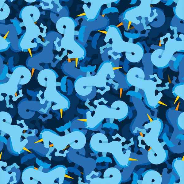 Water unicorn Hippocampus pattern seamless. Mythical animal back