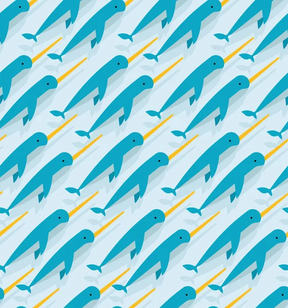 Narwhal pattern seamless. Unicorn-fish background. vector textur — ストックベクタ