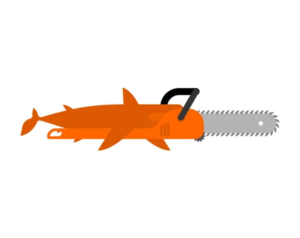 Chainsaw Fish isolado. Ferramenta de peixe engraçado. ilustração vetorial — Vetor de Stock