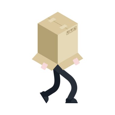 Man put box on his head. vector illustration