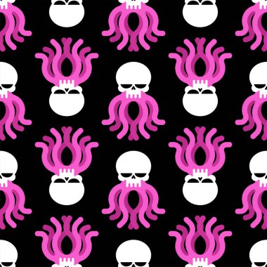 Kafatası ahtapot desenleri pürüzsüz. İskelet başlı lapa arka planı.