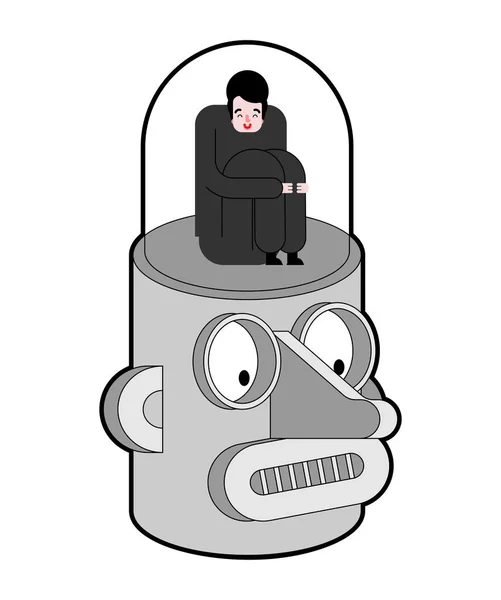 Άνθρωπος μέσα στο κεφάλι του ρομπότ. Τεχνητή Νοημοσύνη έννοια. — Διανυσματικό Αρχείο