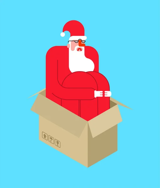 Santa sits inside box sad. Xmas Loneliness concept. end of Chris — Stock Vector
