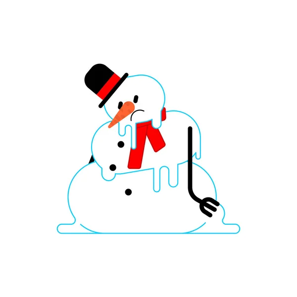 Melted snowman isolated. Winter is ending. End of Christmas. vec — Stock Vector