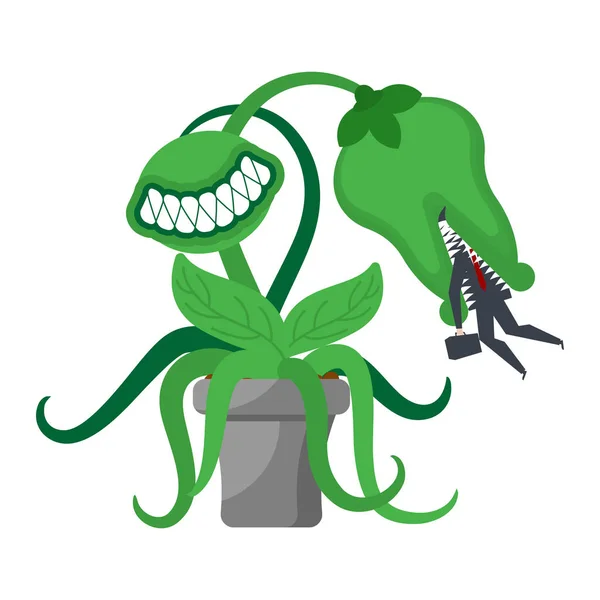 Fiore predatore con denti isolati. Flytrap vector illustratio — Vettoriale Stock