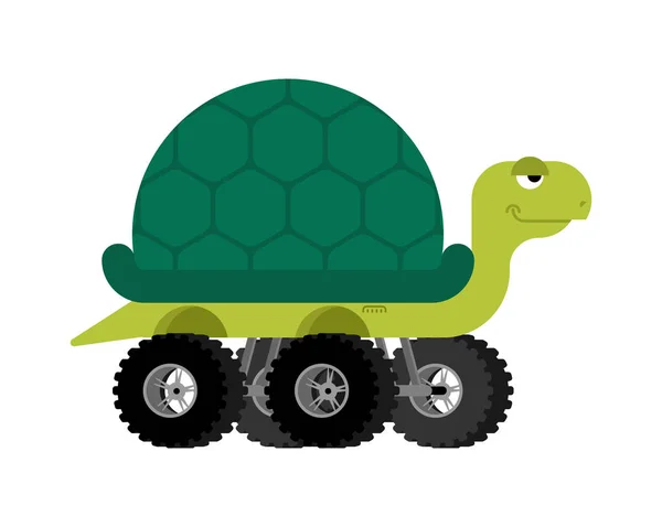 Monster Truck turtle. Cartoon car animal on big wheels. vector i — Stock Vector