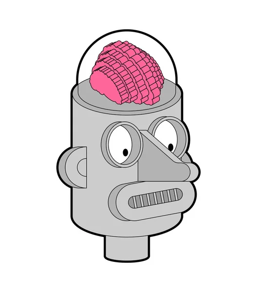 Inteligencia artificial. Robot con cerebro. Cabeza de robot retro amd — Vector de stock
