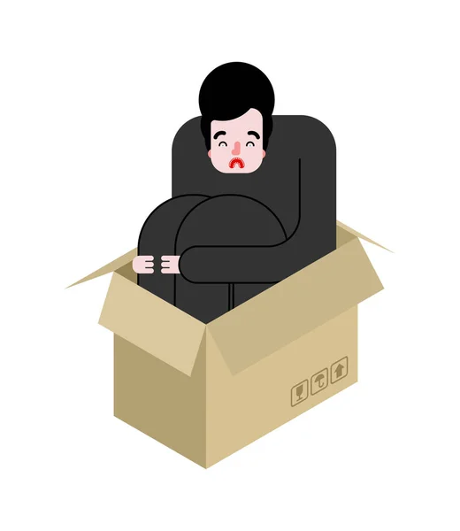 Man sits inside box is sad. Loneliness concept�� — 스톡 벡터