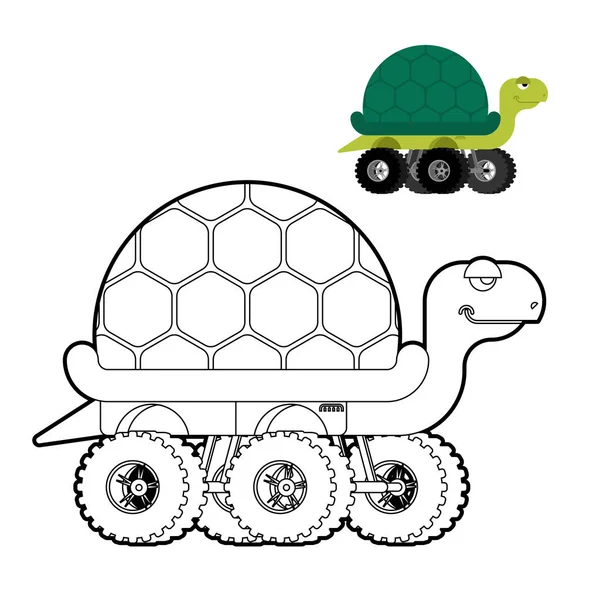 Monster Truck turtle coloring book. Animal car on big wheels. ve — Stock Vector