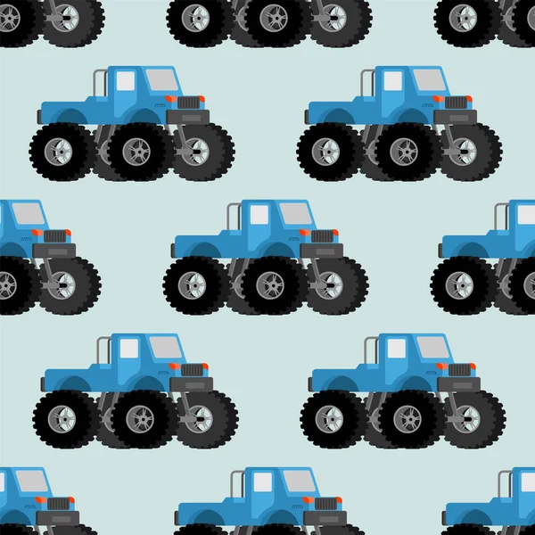 Monster Truck pattern seamless. car on big wheels background. Ba — 스톡 벡터