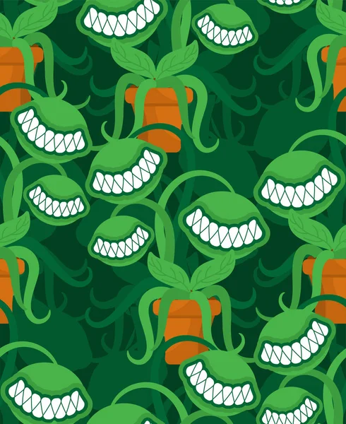 Predatory flower with teeth pattern seamless. Flytrap background — 스톡 벡터