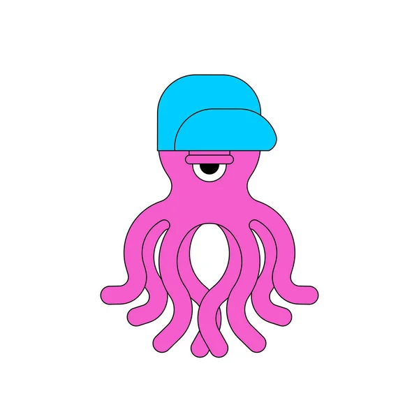 Cheerful octopus in cap. Funny poulpe vector illustration — Stock Vector