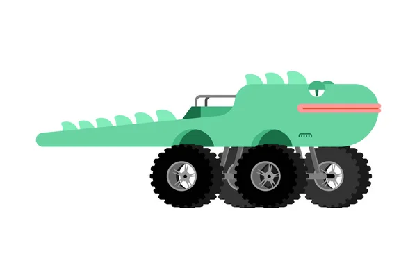 モンスタートラックトカゲ大きな車輪の上の漫画車の動物。ベクトルI — ストックベクタ
