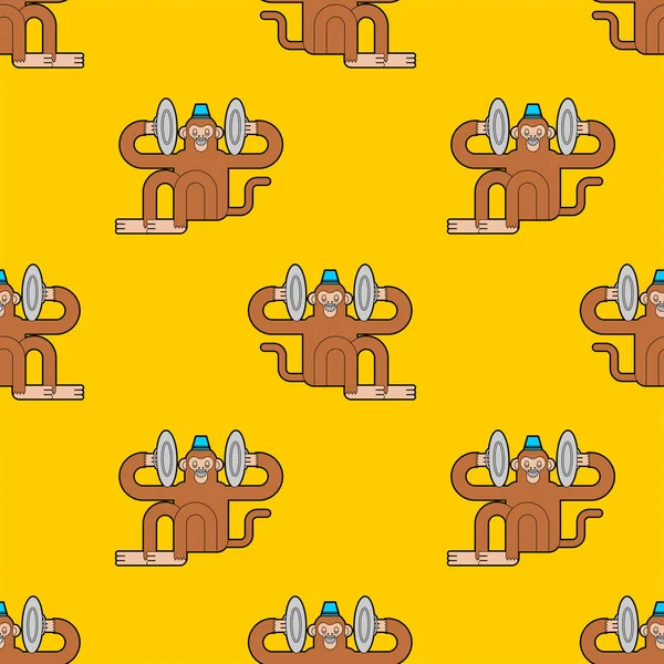 Monkey with cymbals pattern seamless. Musical Circus Monke — 스톡 벡터
