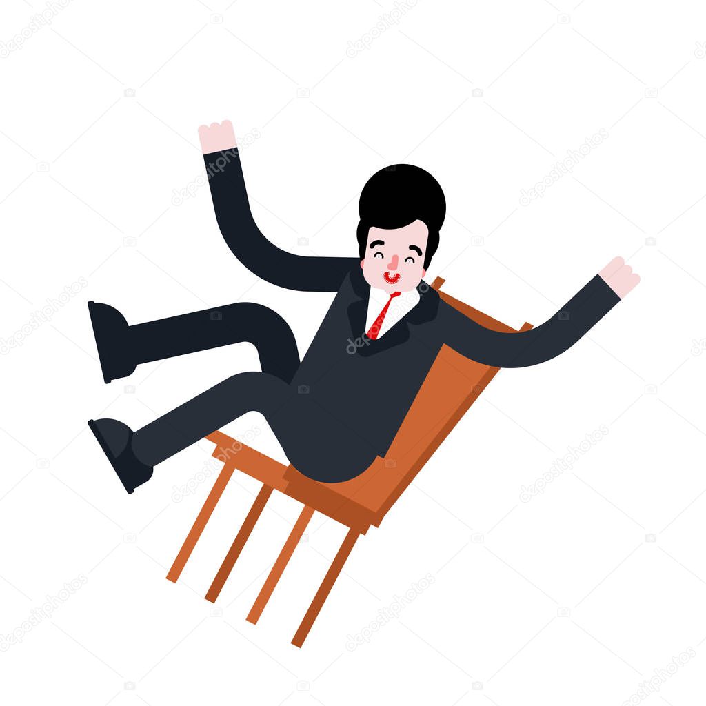 Balanced businessman on chair. Man balancing on chair. vector il