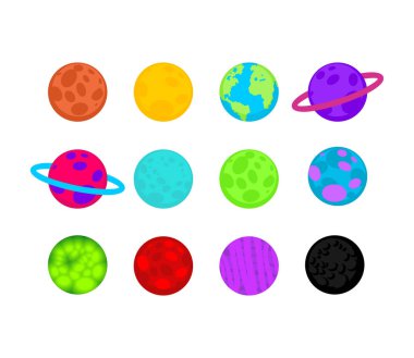 Cartoon planet set. Space vector illustration. Collection of cel