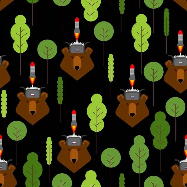Foresta russa modello senza soluzione di continuità. Lancio razzo da tappo orso. Ru — Vettoriale Stock