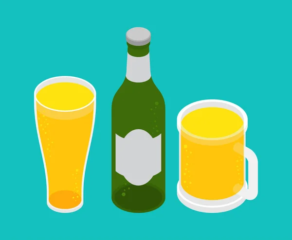 Seperangkat bir: gelas dan gelas, botol bir. Alkohol vektor illustra - Stok Vektor