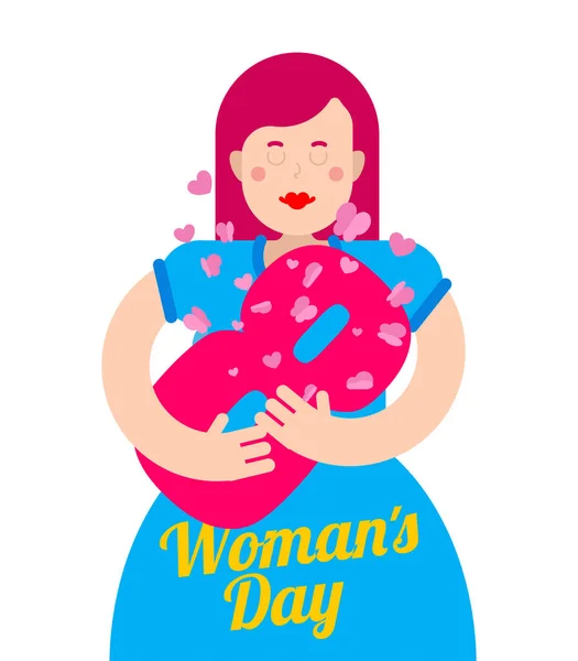 March 8. Woman and figure eight. International Women's Day — 스톡 벡터