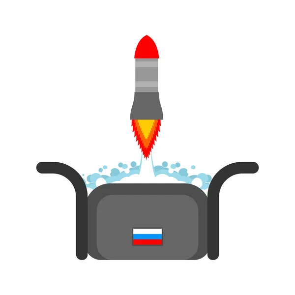 Raketenstart von russischer Wintermütze. Geheimwaffe Russlands — Stockvektor
