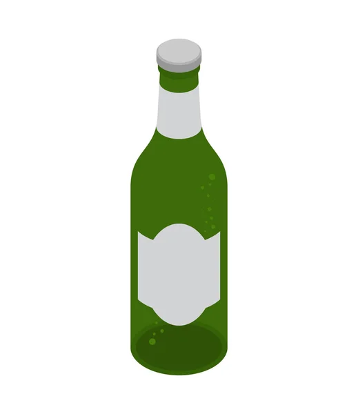 Groene bierfles geïsoleerd. Isometrische alcohol. vector illustratie — Stockvector