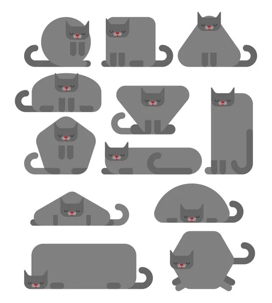 Geometryczny Zestaw Kotów Okrągłe Koty Trójkątny Sześciokątny Zwierzak Kociak Pięciokątny — Wektor stockowy