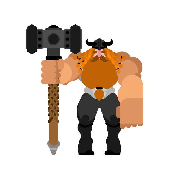 Gnomo Batalla Vikingo Con Barba Ilustración Vectorial — Vector de stock